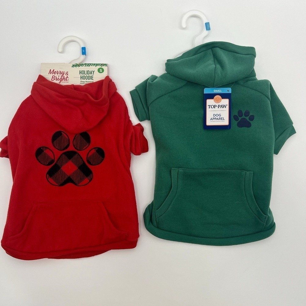 Dog Hoodies - Set Of TWO - Red and Green - 100% Polyester - Size Small